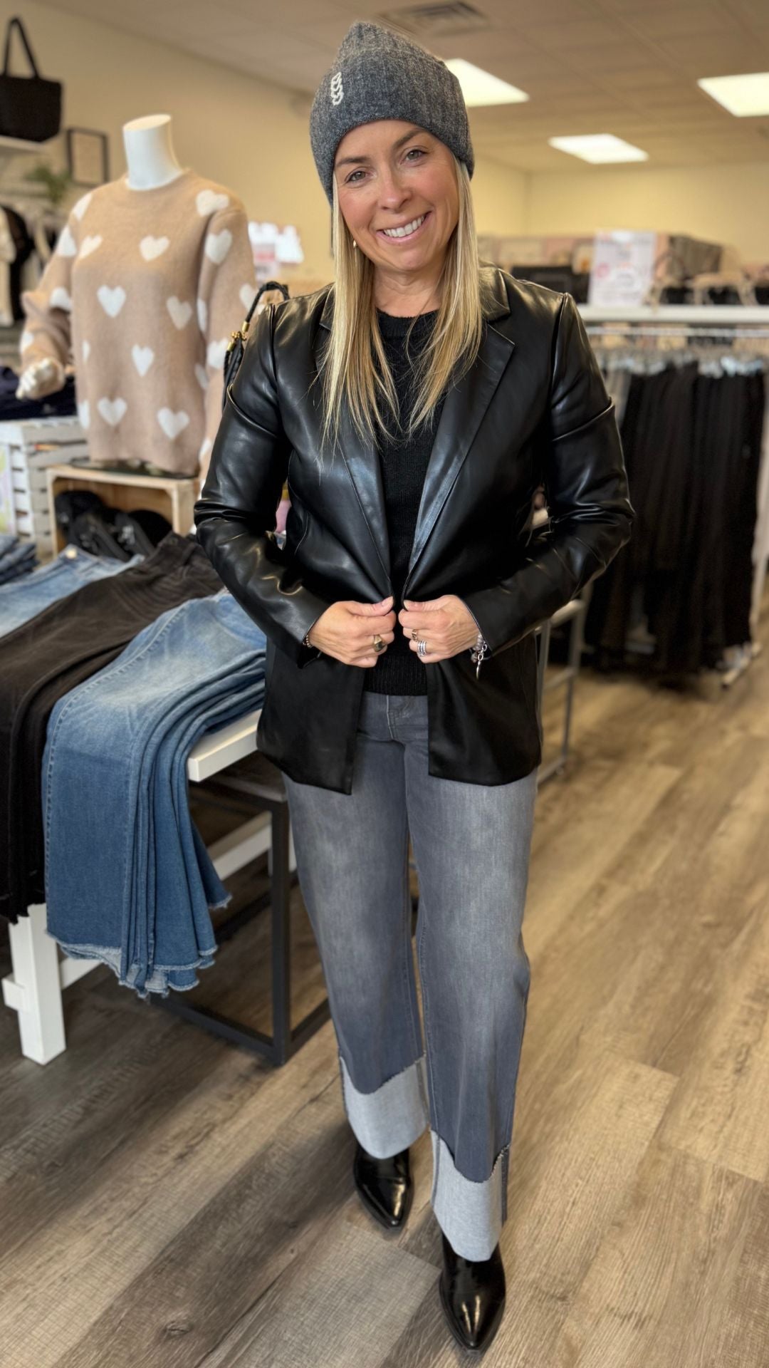 Faux Leather Open Blazer