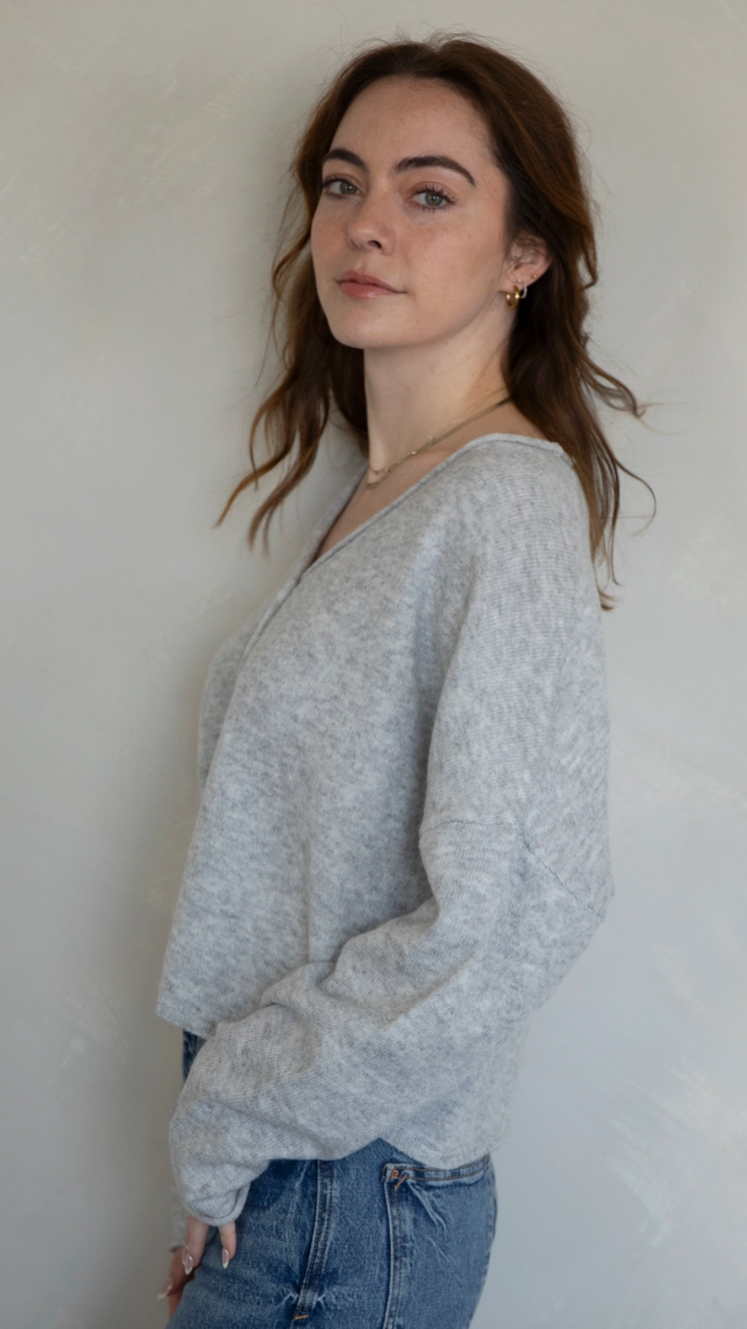 Gray V Neck Buttoned Sweater Cardigan