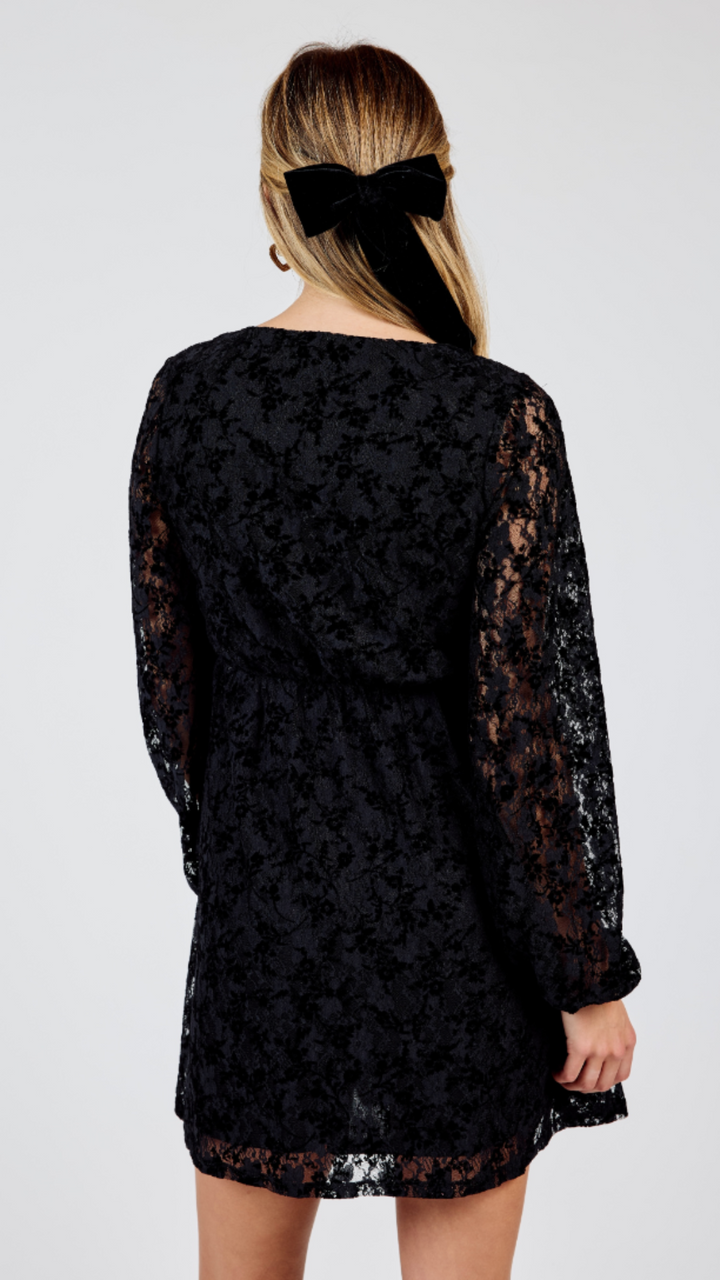 At Dusk V Neck Mini Dress With Flower Detail
