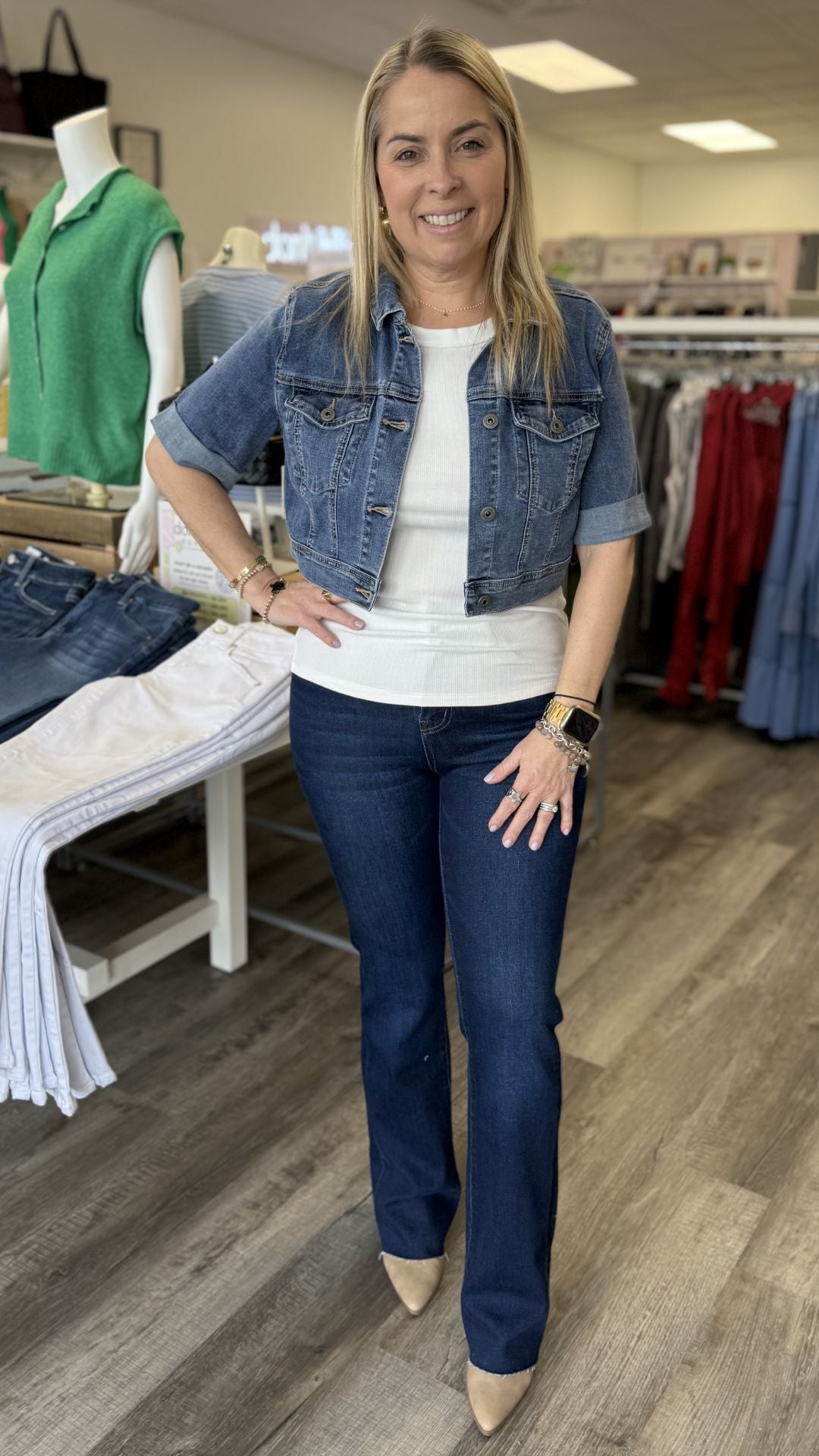 Cropped Short Sleeve Denim Jacket