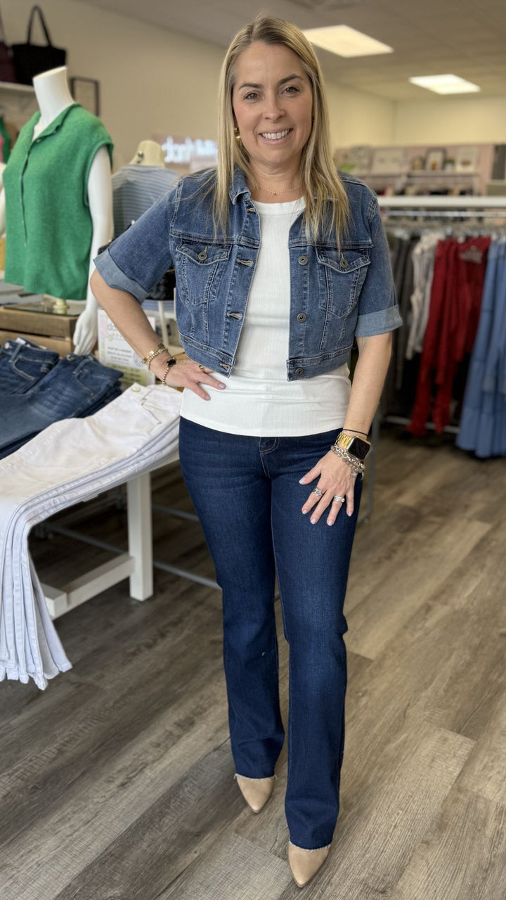 Cropped Short Sleeve Denim Jacket