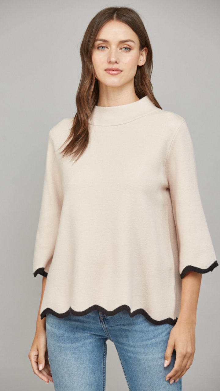 Blush Scallop Edge Detailed Mock Neck Sweater