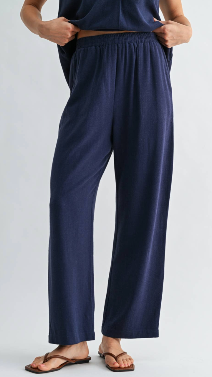 Navy Elastic Waist Pants