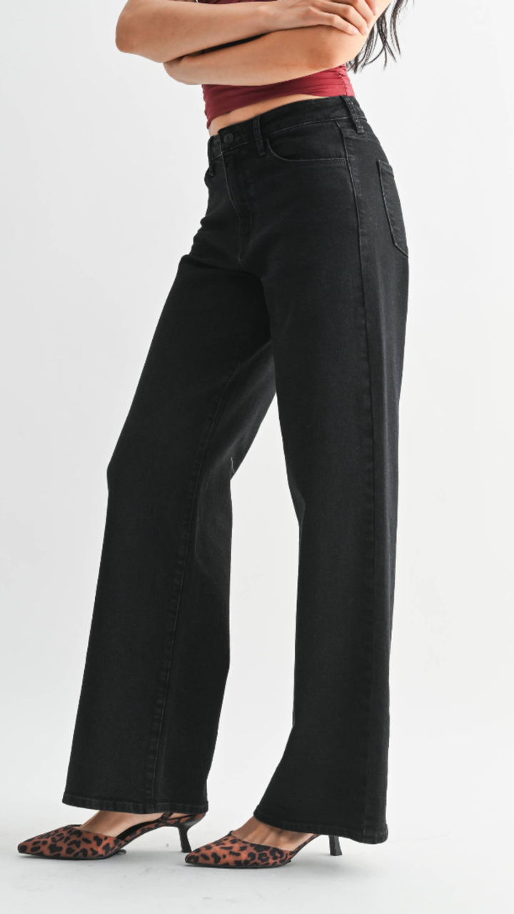 High Rise Black Wide Leg Full Length Jeans