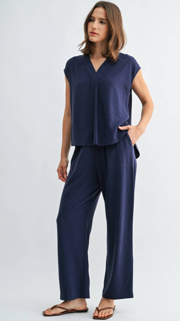 Navy Elastic Waist Pants
