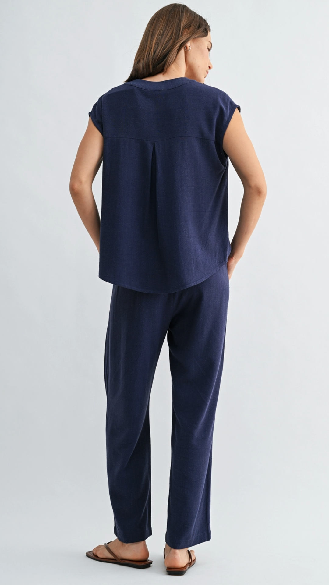 Navy Elastic Waist Pants