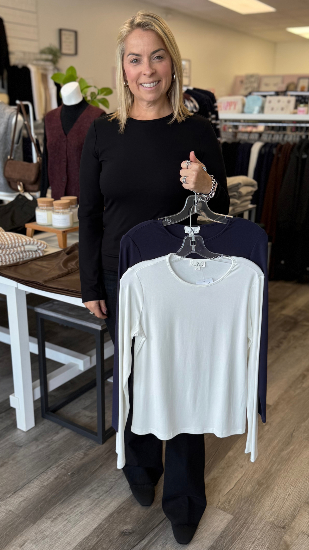 White Round Neck Long Sleeve Top