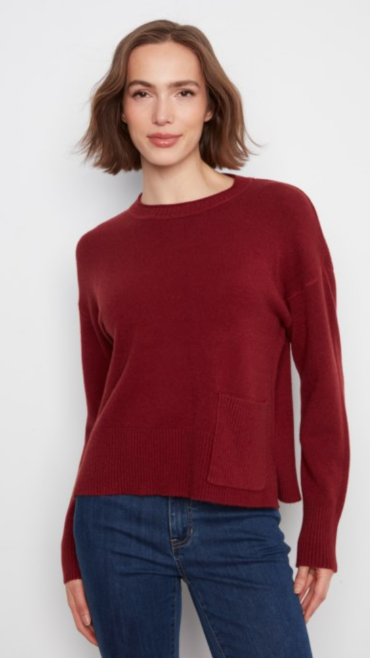 Merlot Patch Pocket Crew Neck Sweater