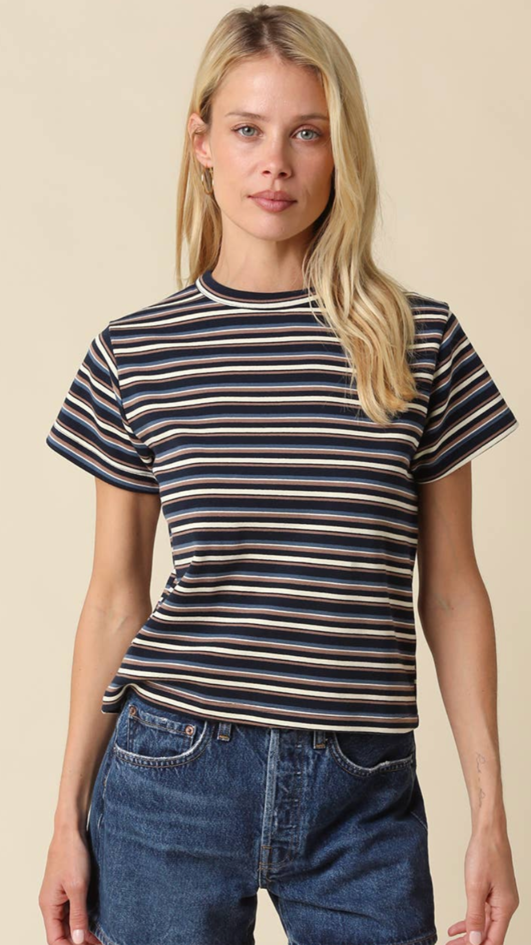 Navy Cream And Mocha Striped Tee