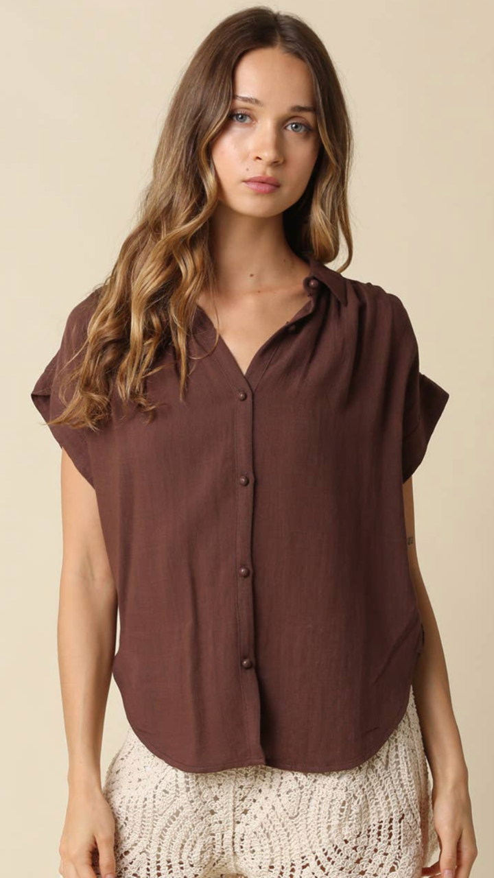 Brown Flutter Sleeve Blouse