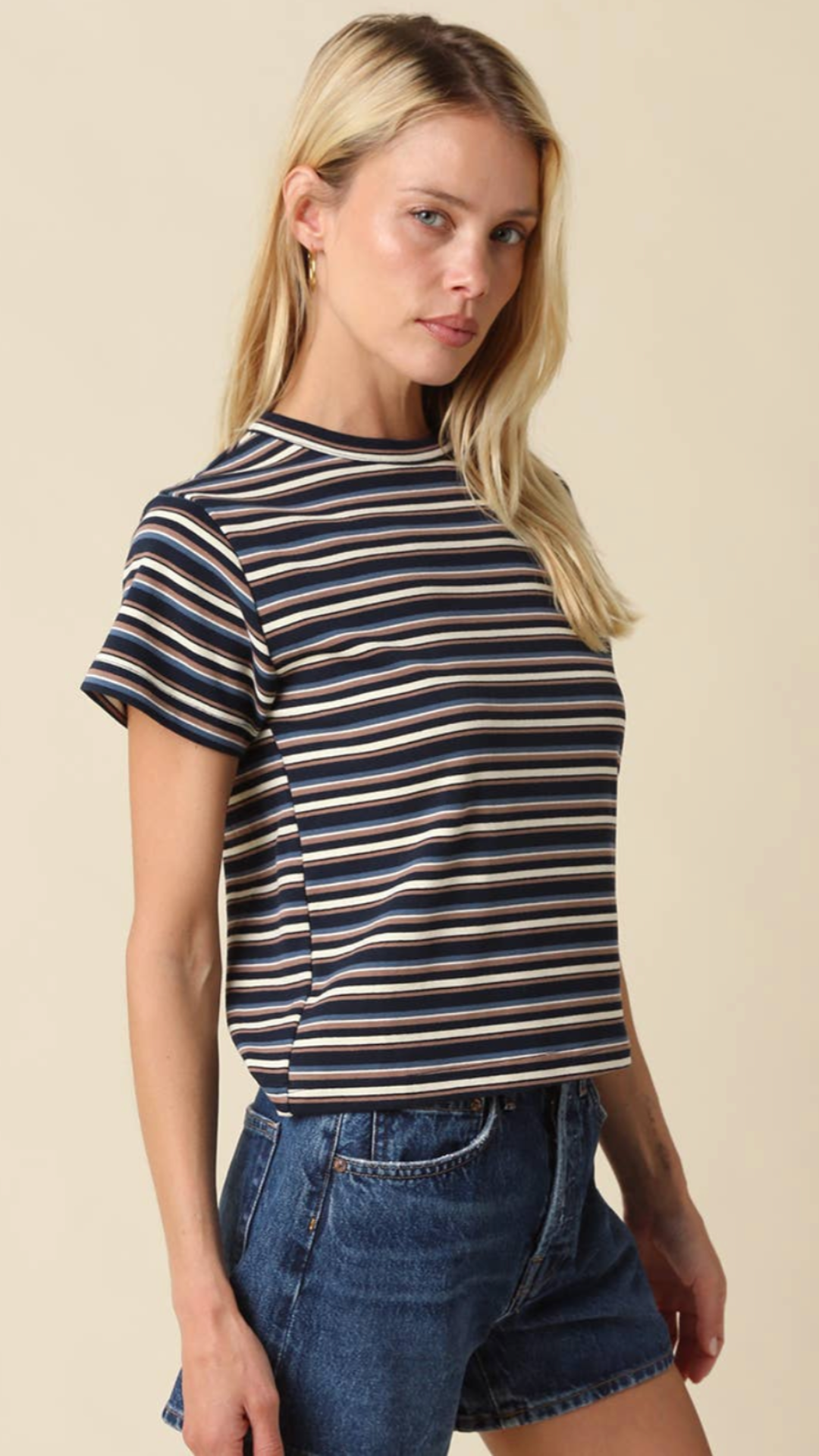 Navy Cream And Mocha Striped Tee