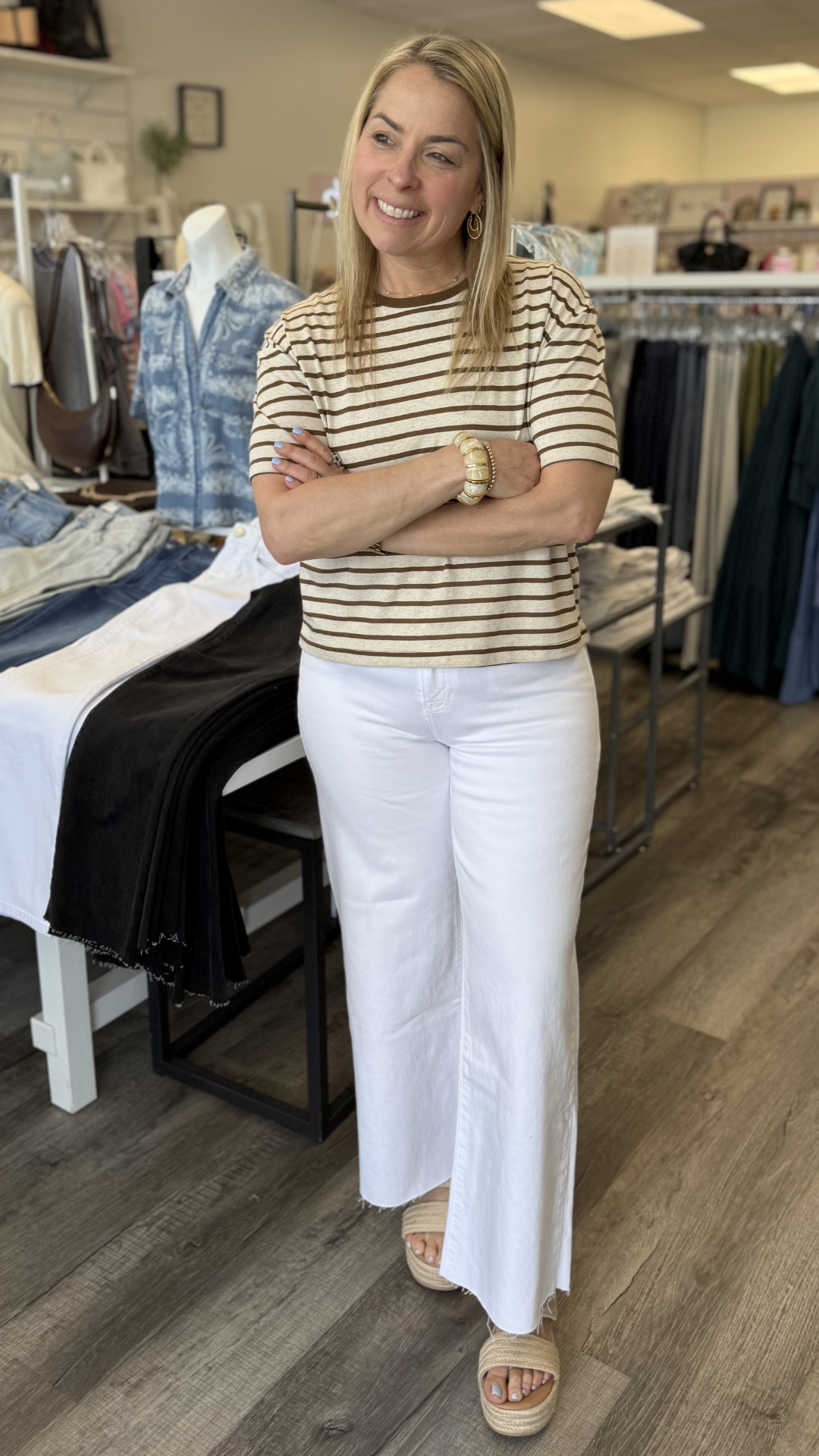 Brown Essential Stripe Ringer Tee