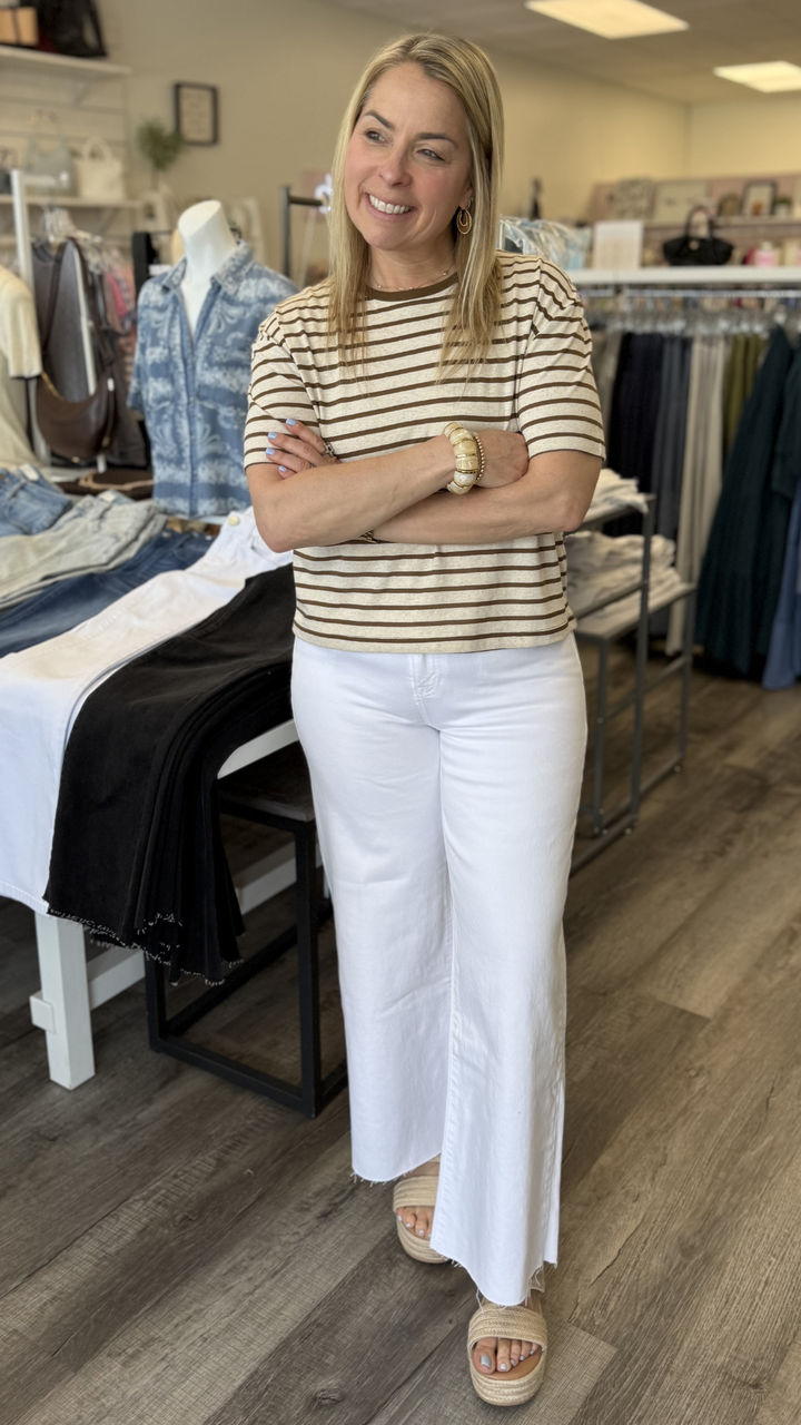 Brown Essential Stripe Ringer Tee