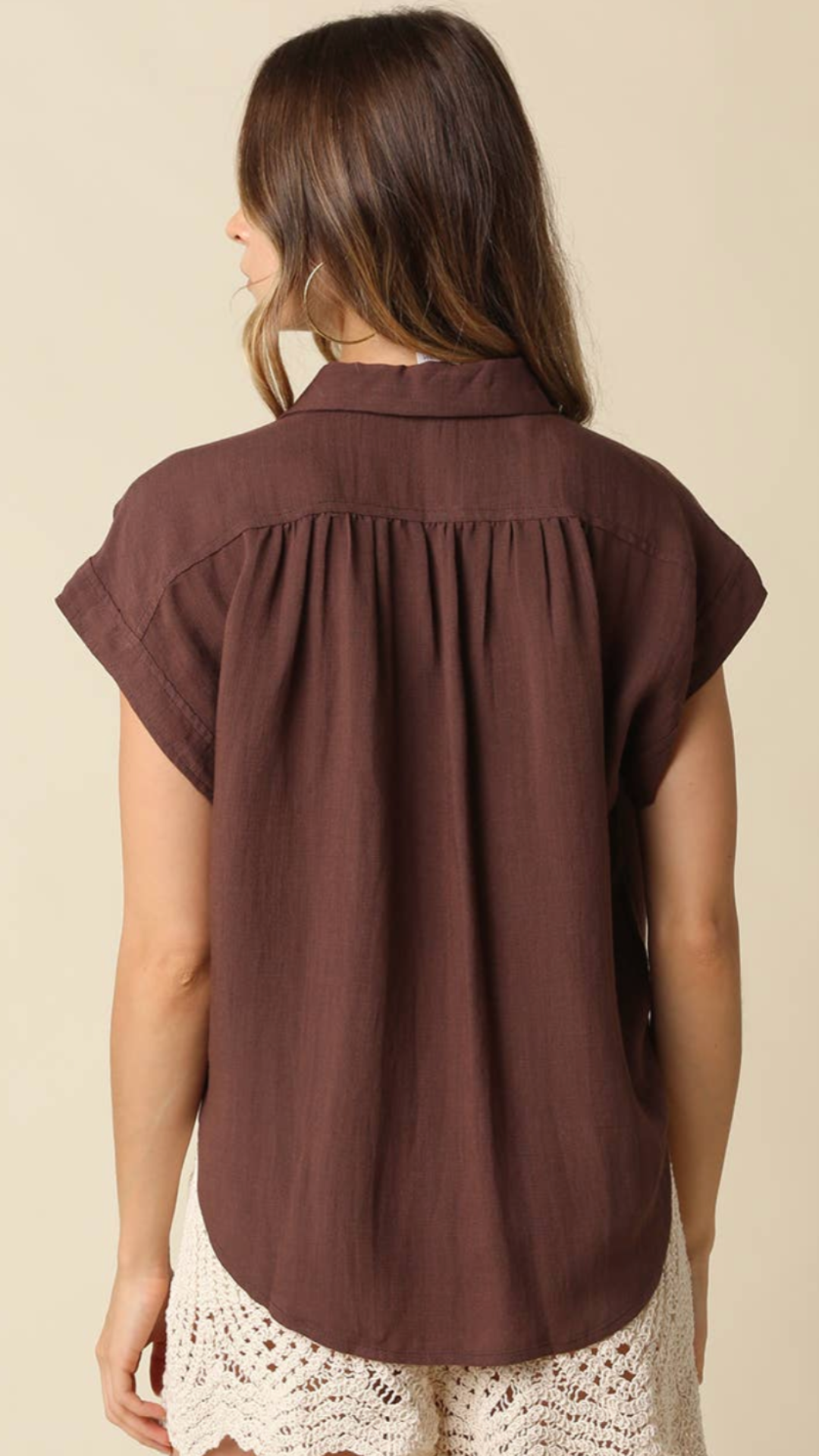 Brown Flutter Sleeve Blouse