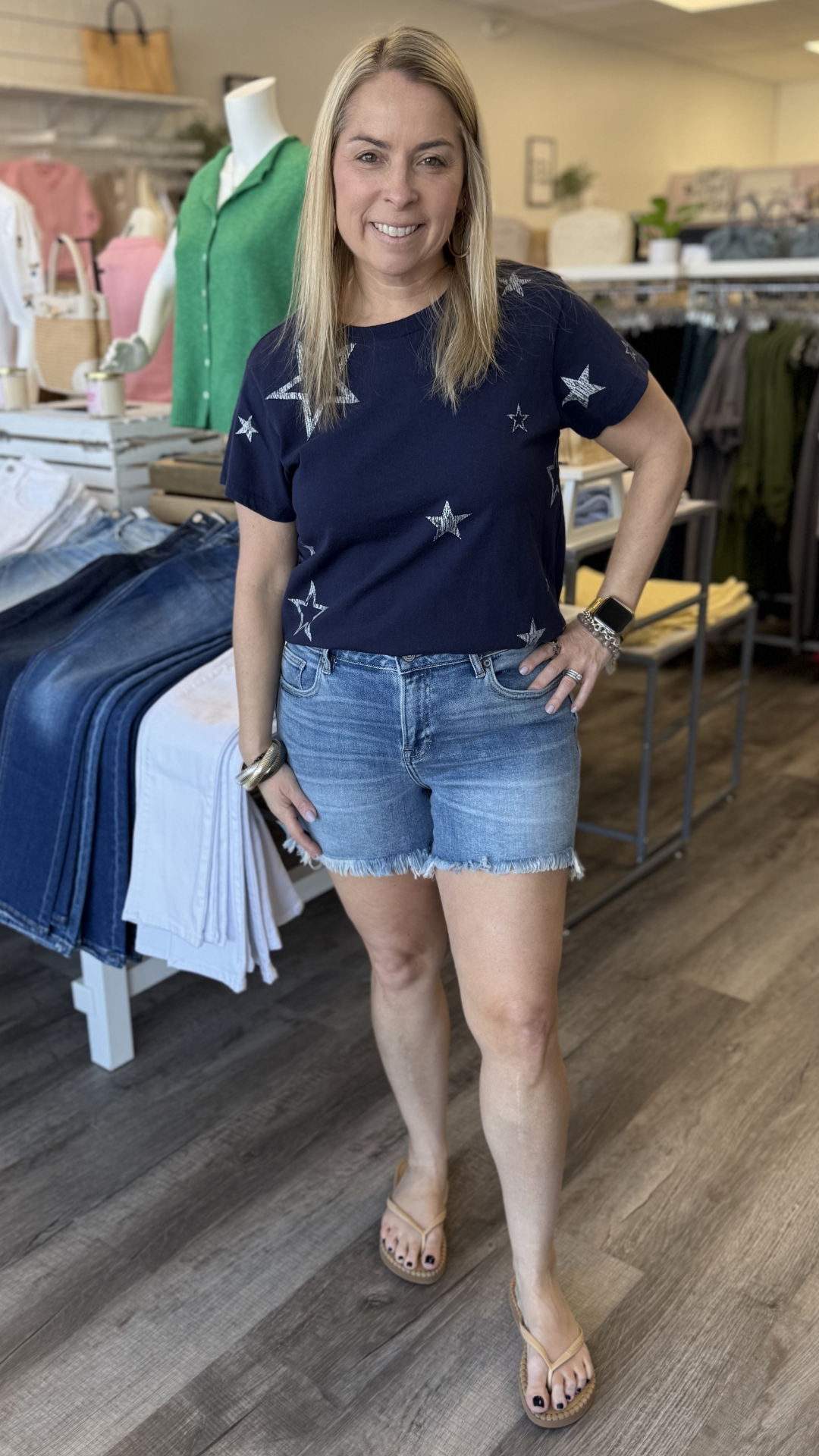 High Rise Medium Wash Frayed Hem Boyfriend Shorts
