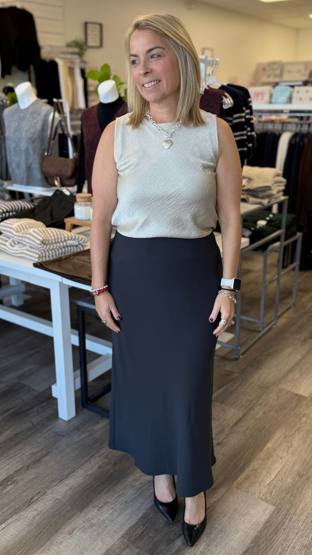 Charcoal Zipper Back A Line Skirt