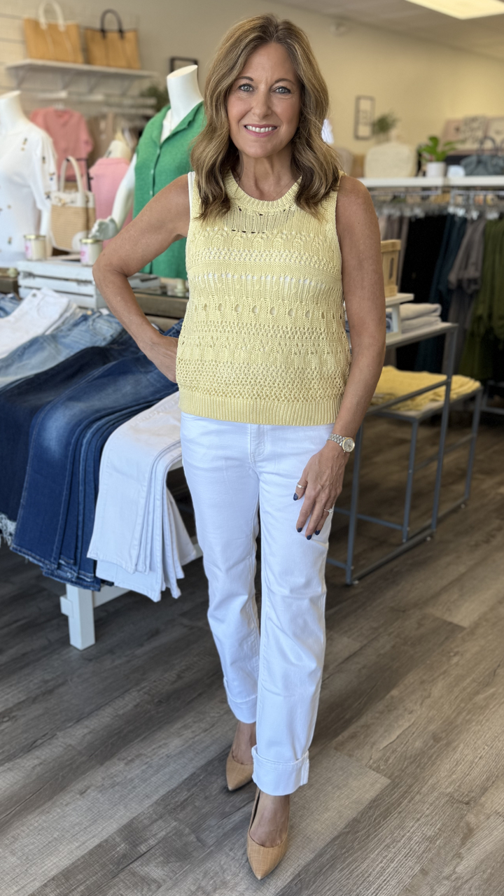 Mid Rise White Cuffed Ankle Slim Straight Jeans