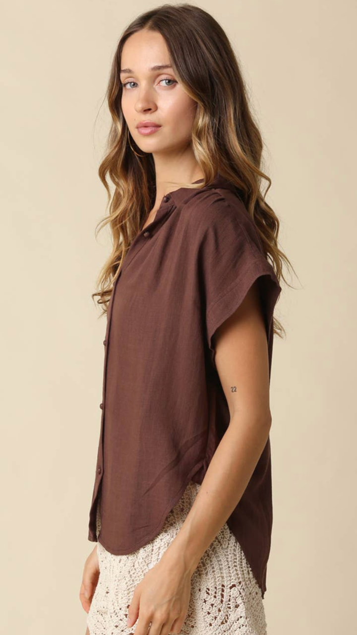 Brown Flutter Sleeve Blouse