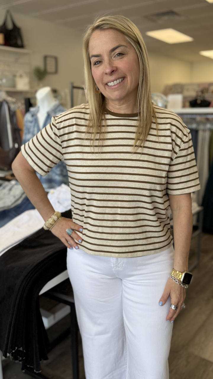 Brown Essential Stripe Ringer Tee
