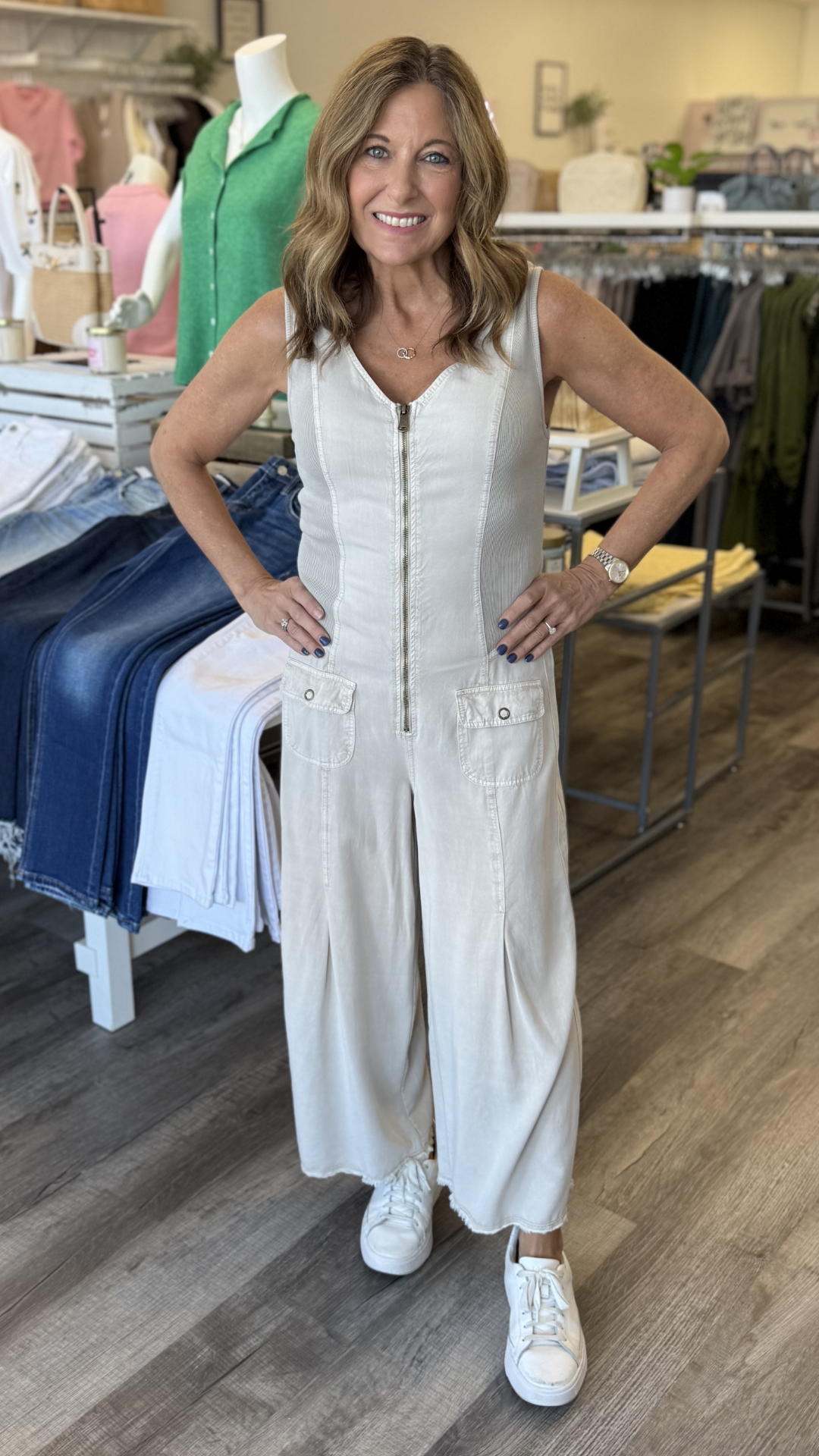 Clay Pot Linette Twill Zip Up V Neck Jumpsuit