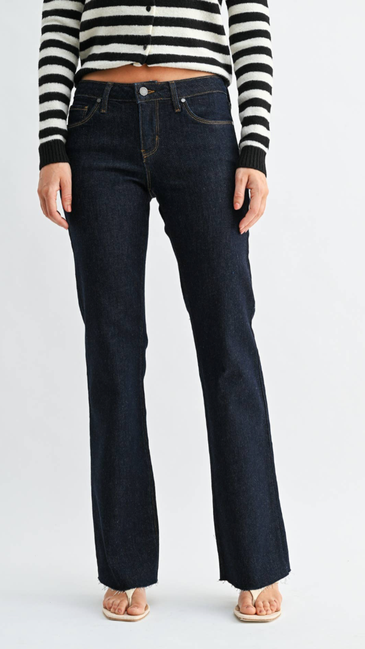 Low Rise Super Dark Wash Full Length Bootcut Jeans