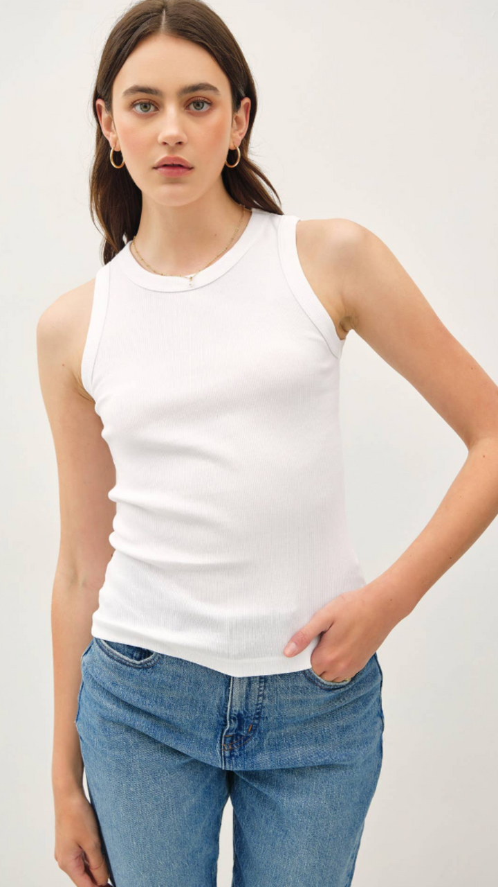 White Cotton Round Neck Tank