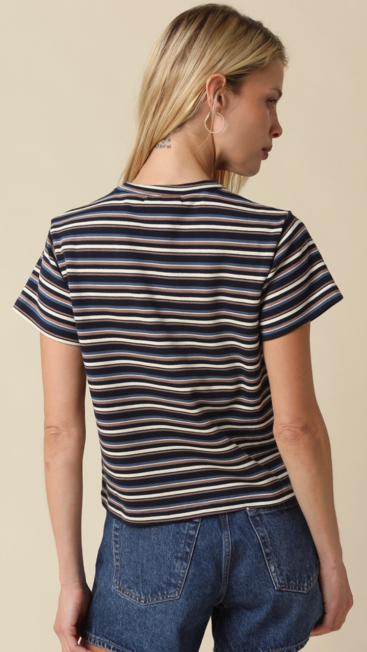 Navy Cream And Mocha Striped Tee