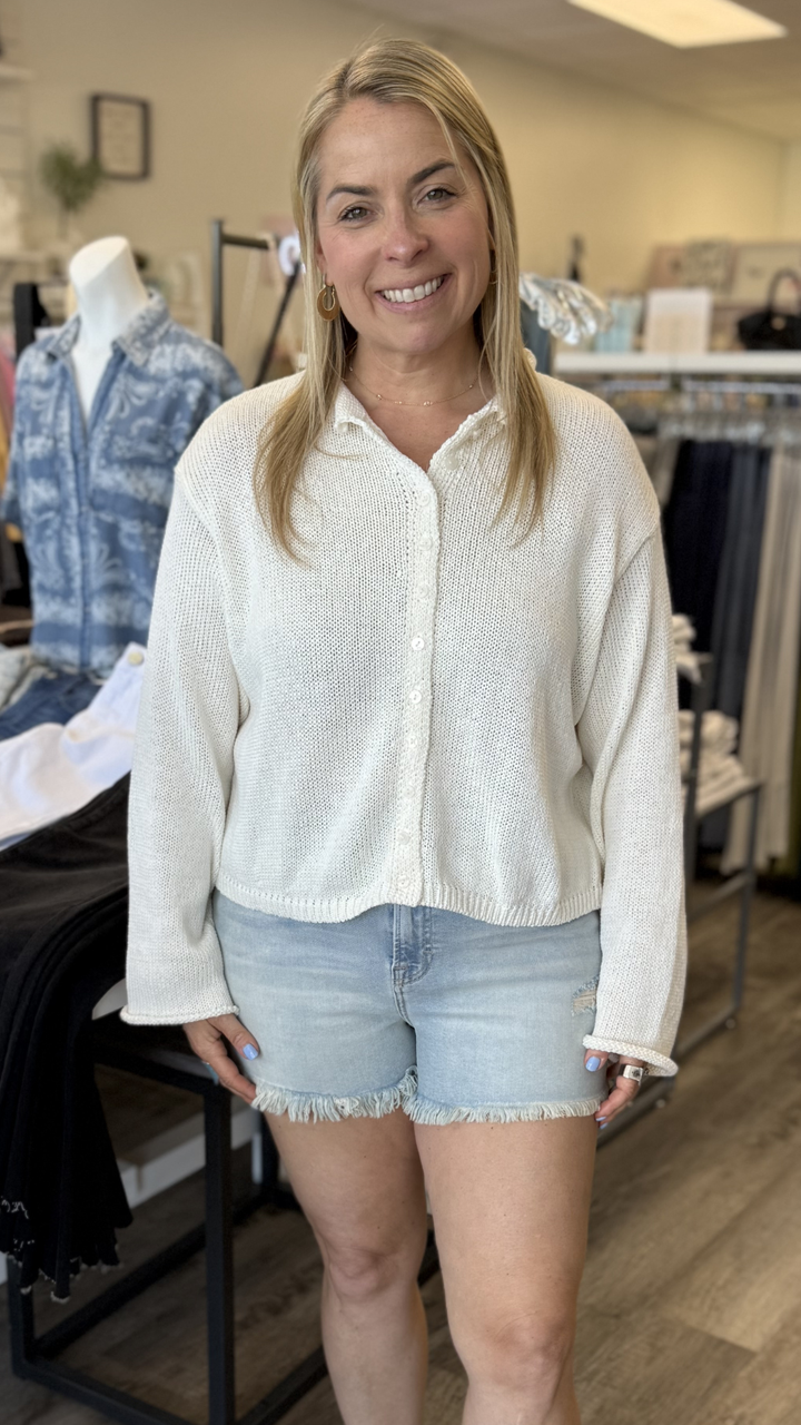 Off White Light Weight Button Front Cardigan