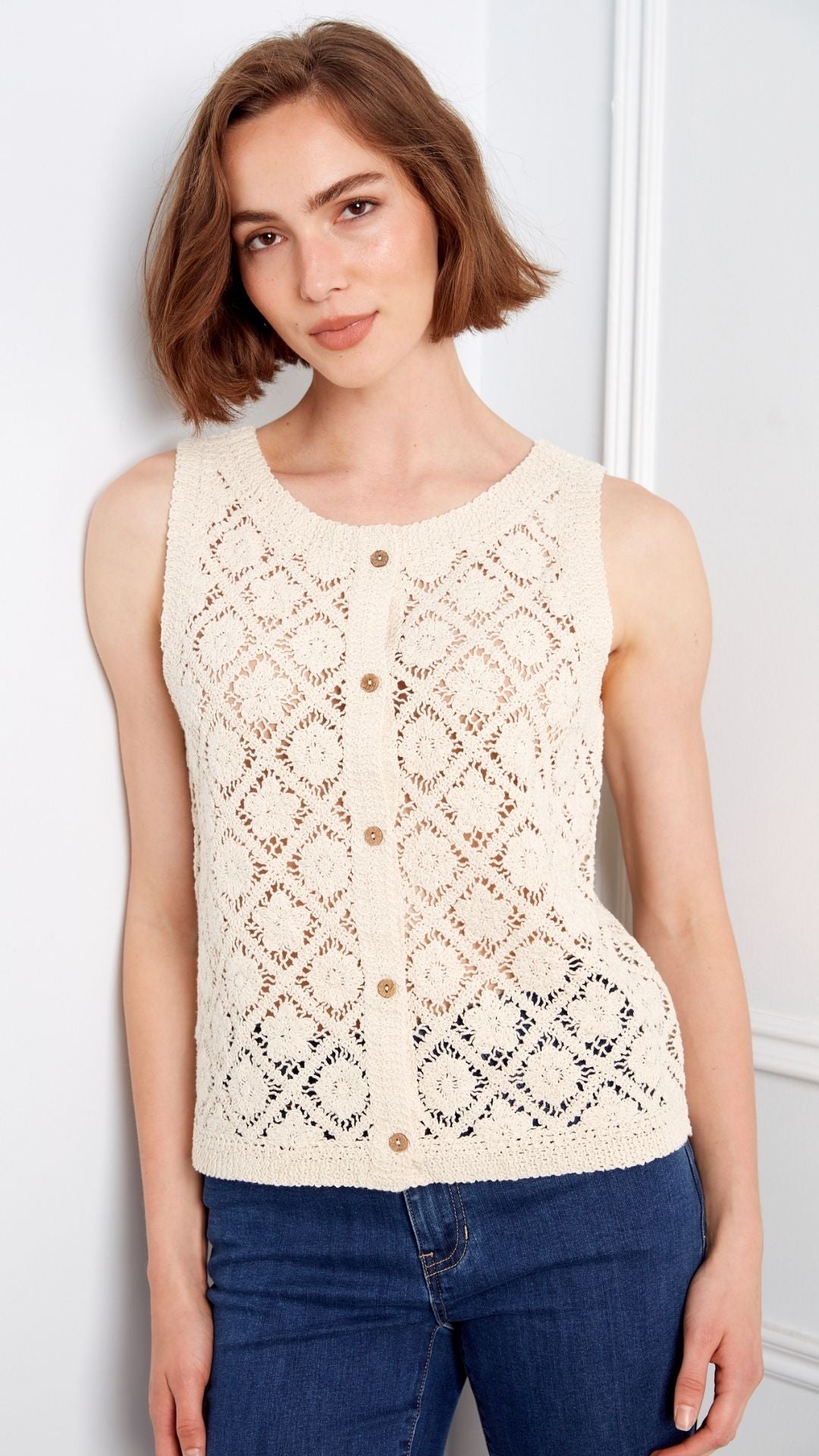 Reversible Crochet Button Up Sleeveless Vest
