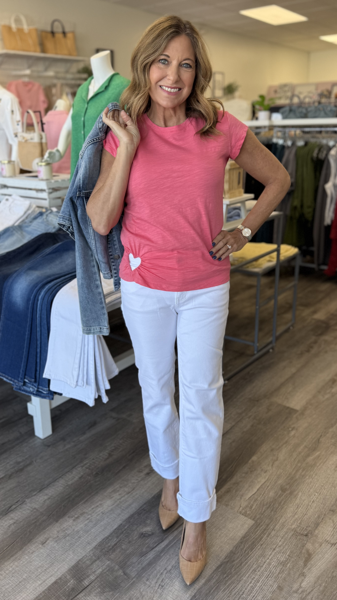Mid Rise White Cuffed Ankle Slim Straight Jeans