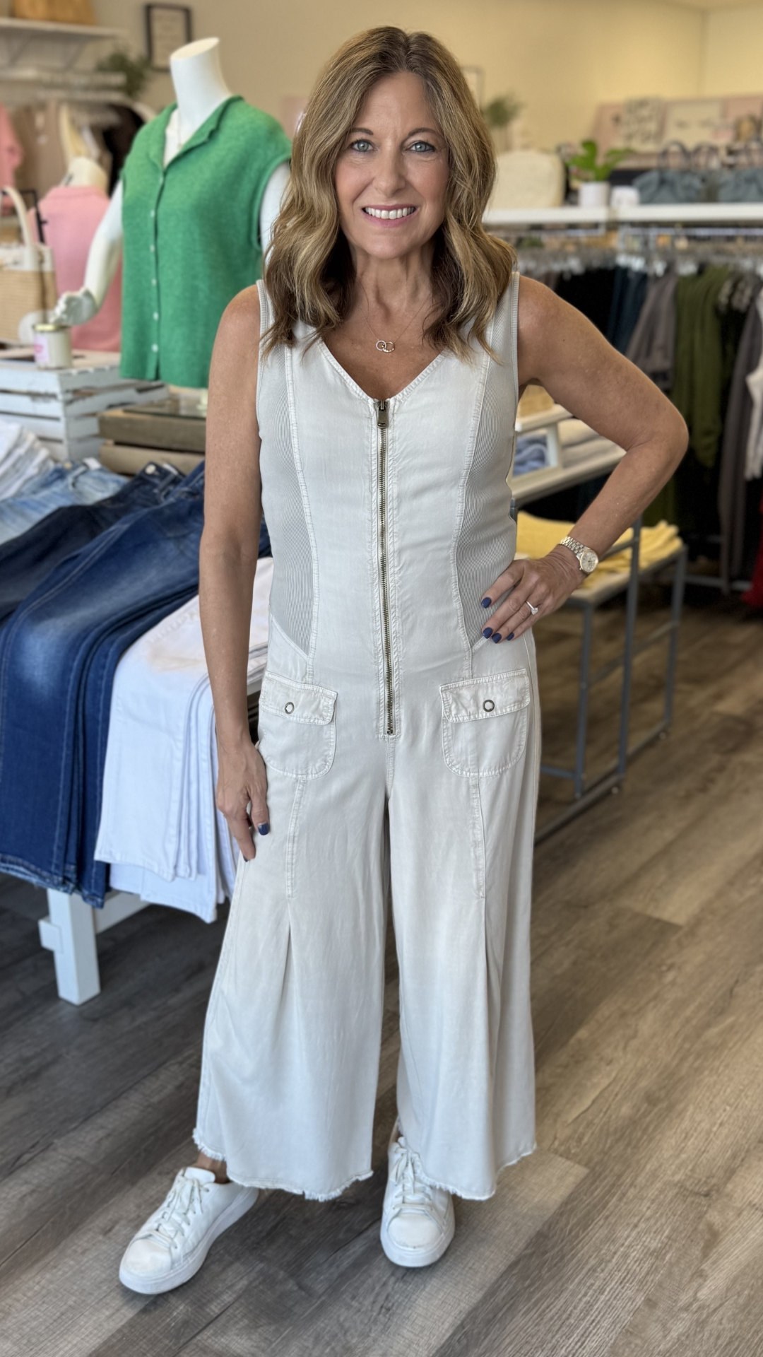 Clay Pot Linette Twill Zip Up V Neck Jumpsuit