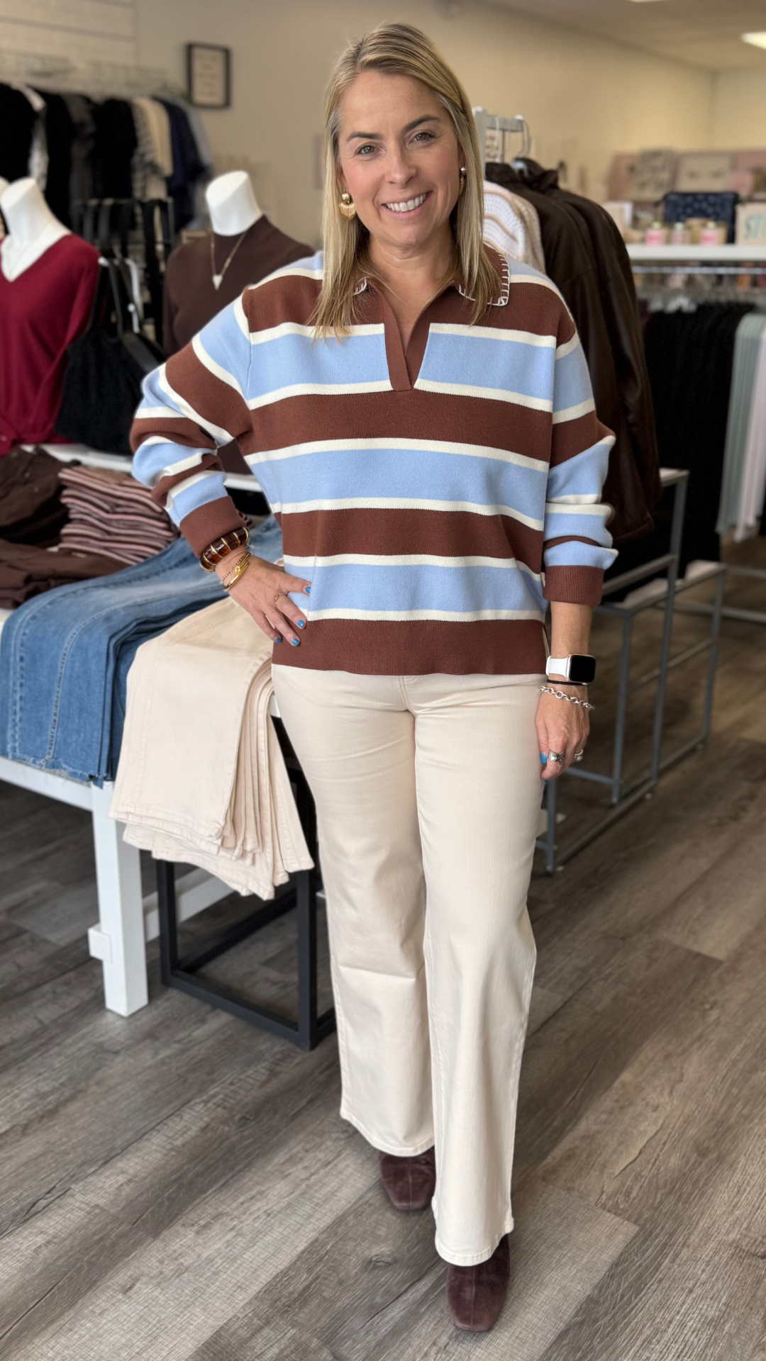 Mid Rise Ecru Petite Slim Wide Leg Jeans