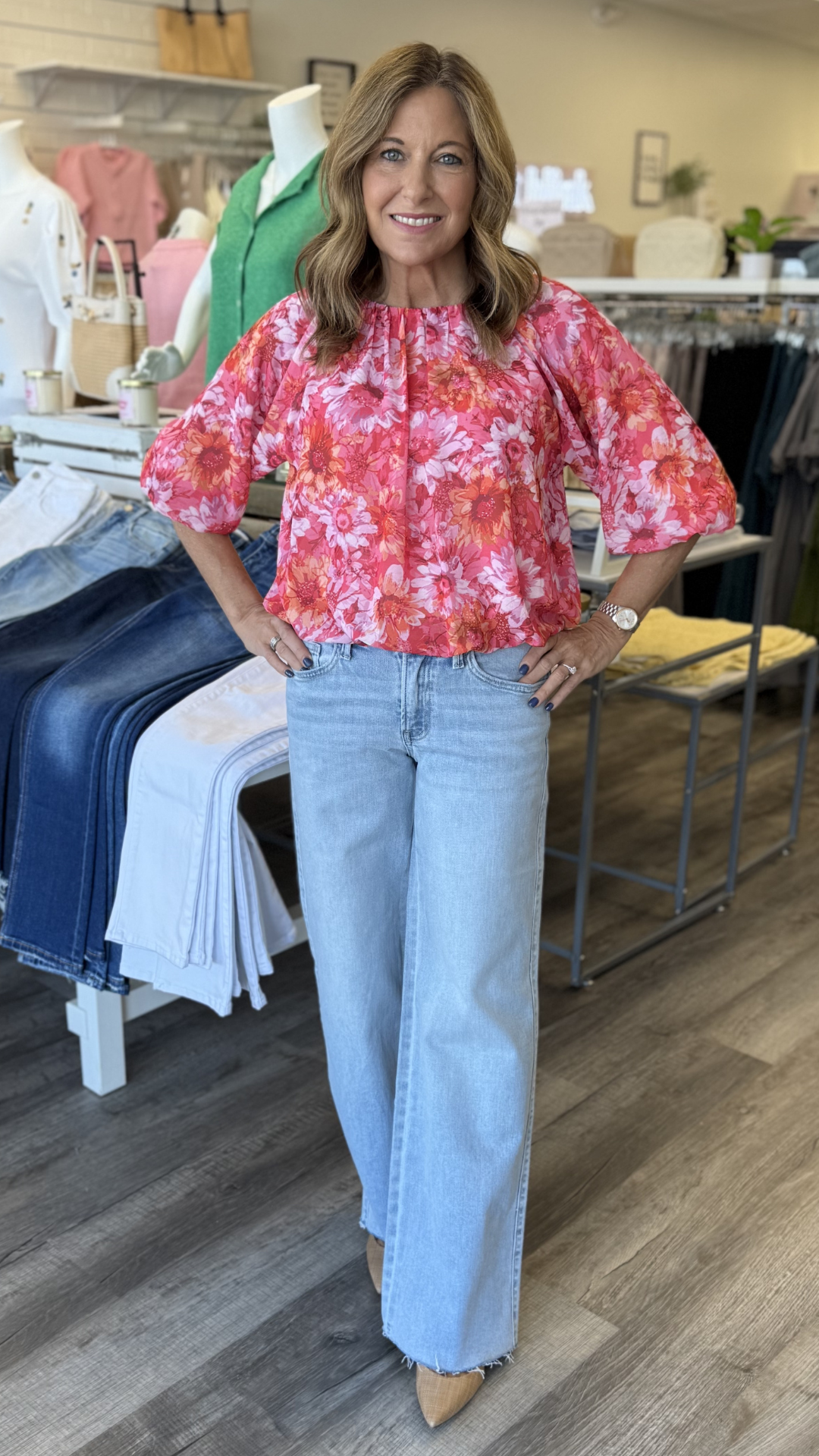 Mid Rise Light Wash Full Length Clean Cut Hem Wide Leg Jeans