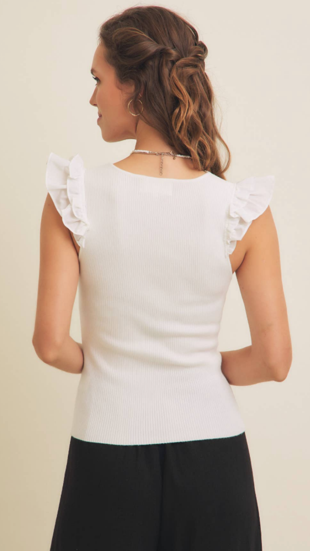 Embroidery Soft Rib Sweater With Ruffled Sleeves