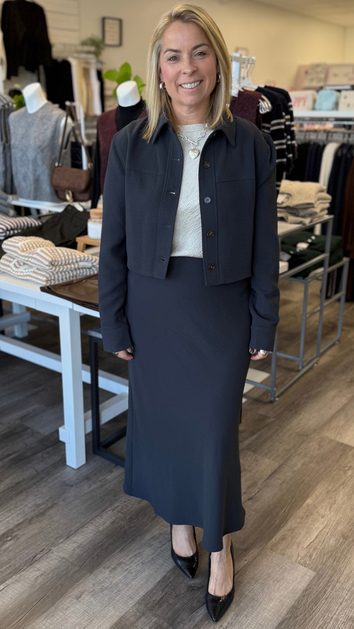 Charcoal Zipper Back A Line Skirt