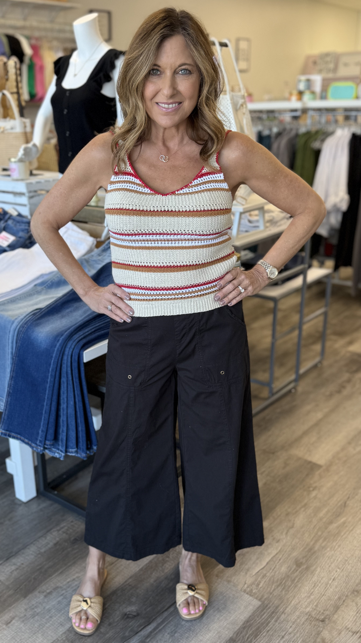 Black Gottfried Poplin Gaucho Crop Pants