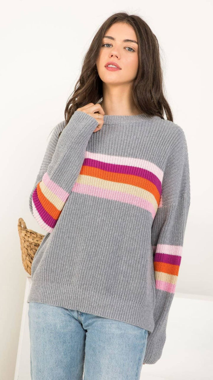 Stripe Drop Shoulder Cotton Sweater