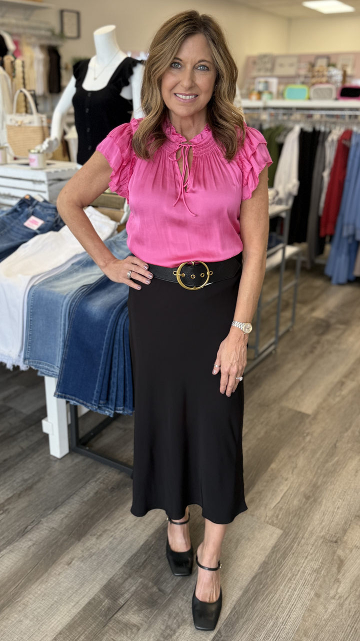 Black Silk Midi Skirt