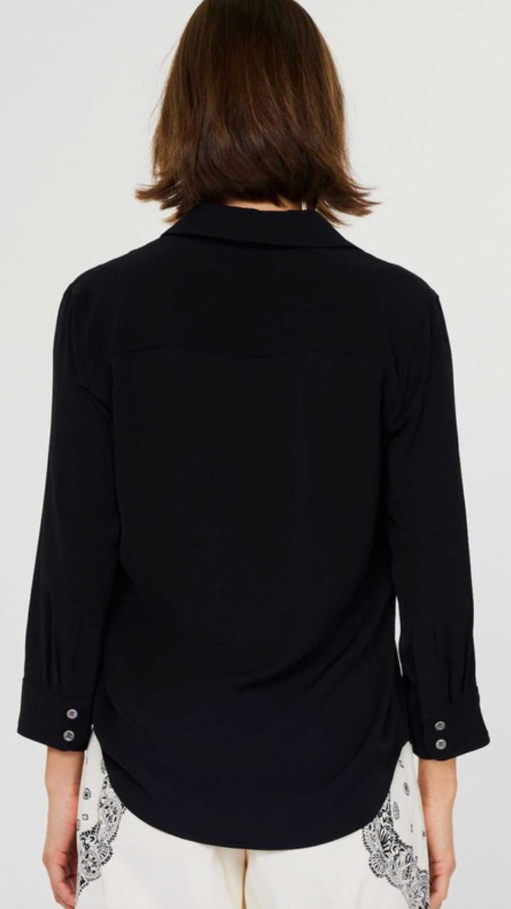 Black Quarter Sleeve Button Down Shirt