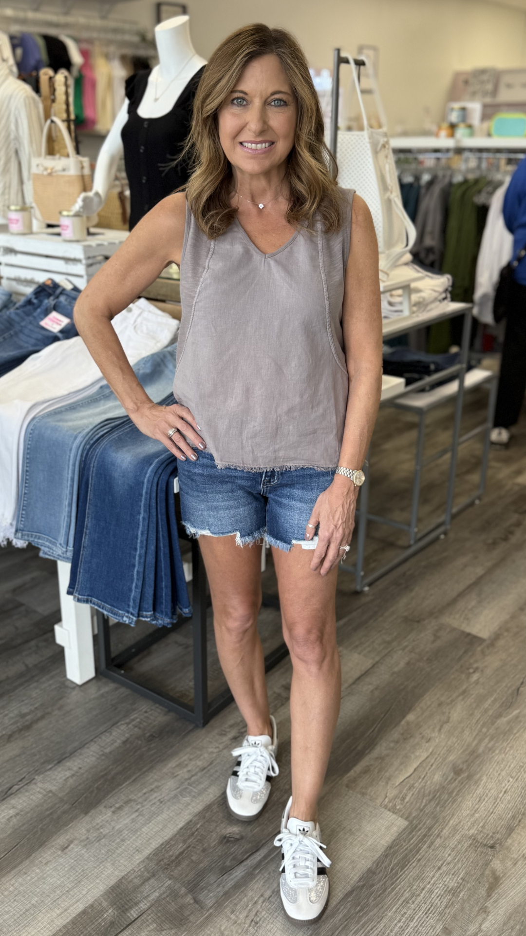 Poppy Seed Mazie Linen Jersey V Neck Tank