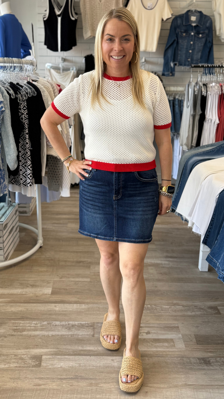 Mid Rise Dark Wash Mini Skirt