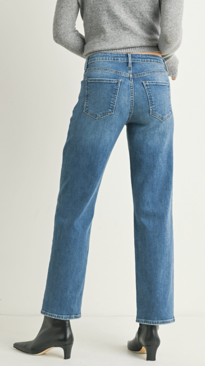 Mid Rise Medium Wash Stretchy Straight Jeans