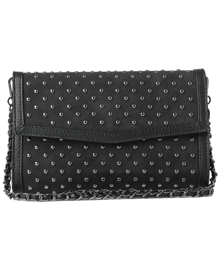 Beth Black Suede Studded Clutch