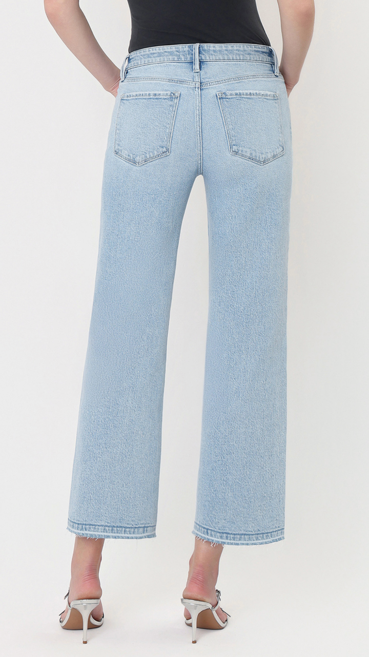 Mid Rise Light Wash Crop Slim Wide Leg Jeans