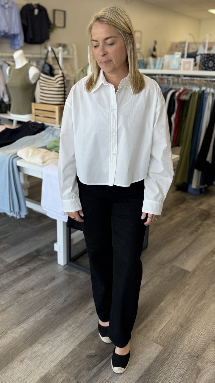 White Poplin Buttondown Top