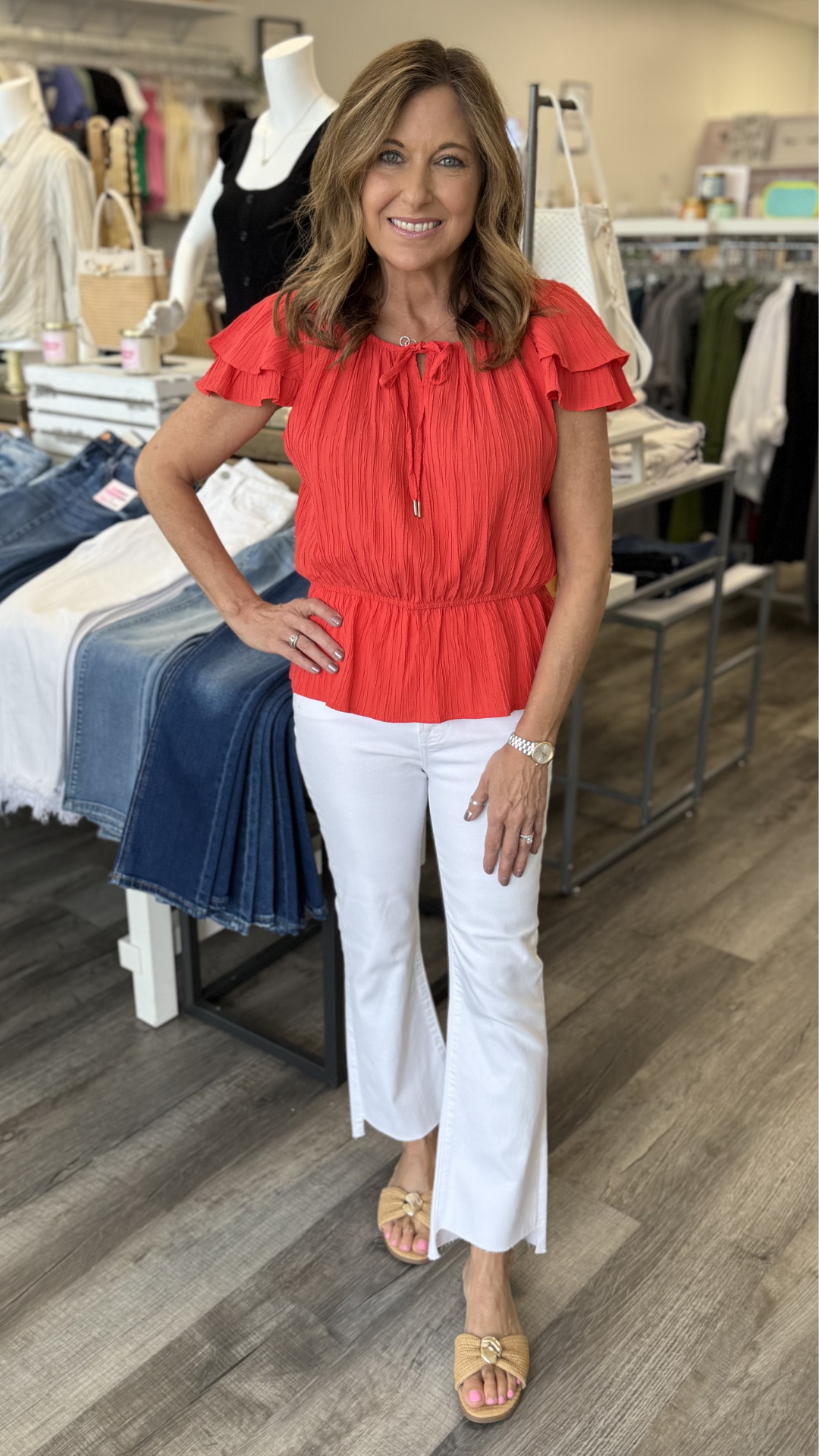 High Rise White Step Hem Cropped Flare Jeans