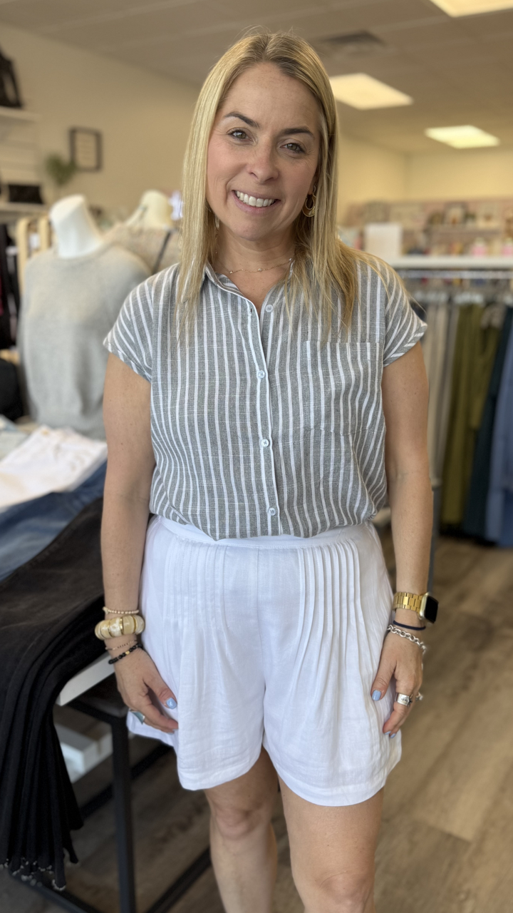 Grey Striped Button Down Top