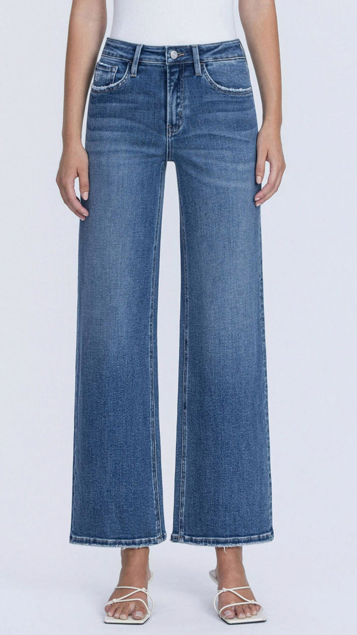 High Rise Dark Wash Ankle Wide Leg Jeans