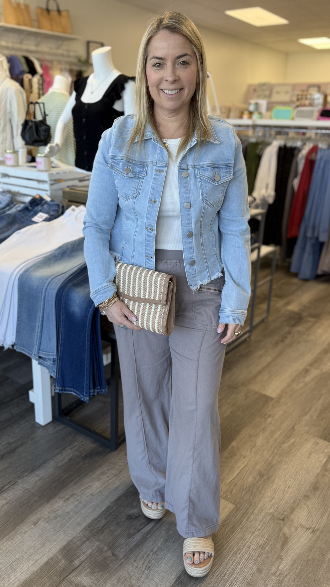 Light Wash Irregular Frayed Hem Denim Jacket