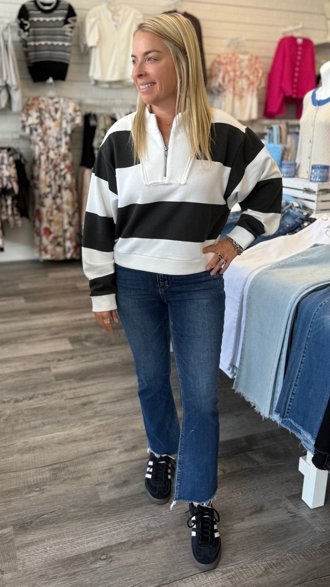 Striped French Terry Half Zip Sweatshirt
